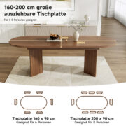 Ausziehbarer Esstisch 160/200 * 90 cm, geeignet für 6–8 Personen, Esstisch mit abgerundeten Ecken, v - Image 7