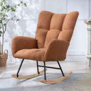 Teddy Fabric Rocking Chair with Pocket, Soft Rocking Chair for Nursery, Comfy Wingback Golider Rocki - Image 2