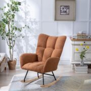Teddy Fabric Rocking Chair with Pocket, Soft Rocking Chair for Nursery, Comfy Wingback Golider Rocki - Image 13