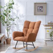 Teddy Fabric Rocking Chair with Pocket, Soft Rocking Chair for Nursery, Comfy Wingback Golider Rocki - Image 14