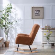 Teddy Fabric Rocking Chair with Pocket, Soft Rocking Chair for Nursery, Comfy Wingback Golider Rocki - Image 15
