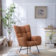 Teddy Fabric Rocking Chair with Pocket, Soft Rocking Chair for Nursery, Comfy Wingback Golider Rocki - Image 16