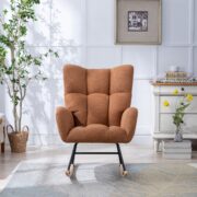 Teddy Fabric Rocking Chair with Pocket, Soft Rocking Chair for Nursery, Comfy Wingback Golider Rocki - Image 19