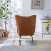 Teddy Fabric Rocking Chair with Pocket, Soft Rocking Chair for Nursery, Comfy Wingback Golider Rocki - Image 20