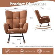 Teddy Fabric Rocking Chair with Pocket, Soft Rocking Chair for Nursery, Comfy Wingback Golider Rocki - Image 3