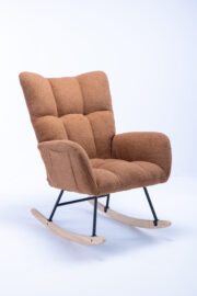 Teddy Fabric Rocking Chair with Pocket, Soft Rocking Chair for Nursery, Comfy Wingback Golider Rocki - Image 28