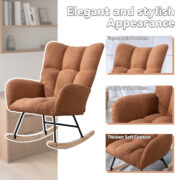 Teddy Fabric Rocking Chair with Pocket, Soft Rocking Chair for Nursery, Comfy Wingback Golider Rocki - Image 7