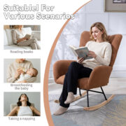Teddy Fabric Rocking Chair with Pocket, Soft Rocking Chair for Nursery, Comfy Wingback Golider Rocki - Image 8