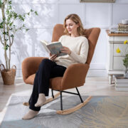 Teddy Fabric Rocking Chair with Pocket, Soft Rocking Chair for Nursery, Comfy Wingback Golider Rocki - Image 9