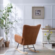 Teddy Fabric Rocking Chair with Pocket, Soft Rocking Chair for Nursery, Comfy Wingback Golider Rocki - Image 10
