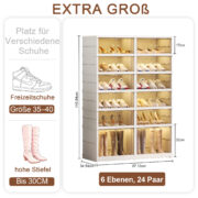 Faltbarer Schuhschrank aus PP, 6‑stöckig mit Magnet‑Halbtransparenttür, 24 Paar Schuhe, Stiefelberei - Image 5