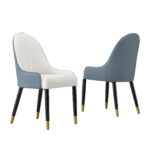 Dining Chair 2-Piece Set, Two-Tone Upholstered Chair with PU Leather Cover, Ergonomic Backrest, Meta