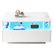 Modernes Hochglanz-LED-Couchtisch Kaffeetisch 70*70*41cm mit 2 Schubladen und transparentem Präsenta - Image 2
