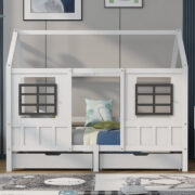 House bed with 2 drawers, single bed, day bed, children's bed with 2 windows, pine frame, MDF,