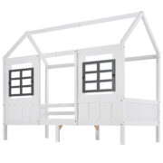House bed with 2 drawers, single bed, day bed, children's bed with 2 windows, pine frame, MDF, - Image 10