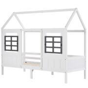 House bed with 2 drawers, single bed, day bed, children's bed with 2 windows, pine frame, MDF, - Image 11