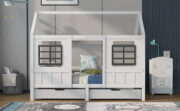 House bed with 2 drawers, single bed, day bed, children's bed with 2 windows, pine frame, MDF, - Image 2