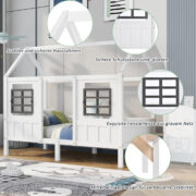 House bed with 2 drawers, single bed, day bed, children's bed with 2 windows, pine frame, MDF, - Image 3