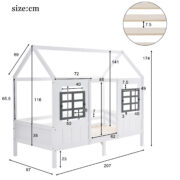 House bed with 2 drawers, single bed, day bed, children's bed with 2 windows, pine frame, MDF, - Image 5