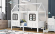 House bed with 2 drawers, single bed, day bed, children's bed with 2 windows, pine frame, MDF, - Image 6