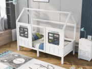 House bed with 2 drawers, single bed, day bed, children's bed with 2 windows, pine frame, MDF, - Image 7