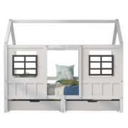 House bed with 2 drawers, single bed, day bed, children's bed with 2 windows, pine frame, MDF, - Image 8