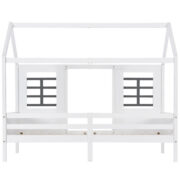 House bed with 2 drawers, single bed, day bed, children's bed with 2 windows, pine frame, MDF, - Image 9