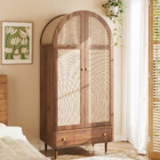 Kleiderschrank mit Schubladen, Holztüren mit Leinenstoff-Bezug, großer Stauraum, Garderobenschrank f - Image 3