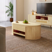 Anhebbarer Couchtisch, Couchtisch mit gebogenen Holzseiten, ausziehbarem Regal, anhebbarer Tischplat - Image 3