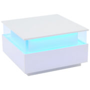 Modernes Hochglanz-LED-Couchtisch Kaffeetisch 70*70*41cm mit 2 Schubladen und transparentem Präsenta