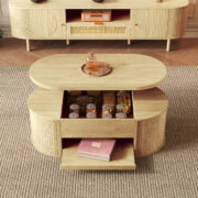 Anhebbarer Couchtisch, Couchtisch mit gebogenen Holzseiten, ausziehbarem Regal, anhebbarer Tischplat - Image 11