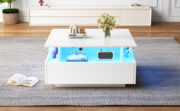 Modernes Hochglanz-LED-Couchtisch Kaffeetisch 70*70*41cm mit 2 Schubladen und transparentem Präsenta - Image 18