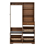 Hallway Wardrobe with Bench, Shoe Cabinet, Rattan Front, Coat Hooks, Drawers, Storage Cabinet for En