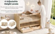 Bewegliches multifunktionales Babybett, 4-stufige Höhenverstellung, Babybett mit Schubladen, massive - Image 4