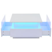 Modernes Hochglanz-LED-Couchtisch Kaffeetisch 70*70*41cm mit 2 Schubladen und transparentem Präsenta - Image 3