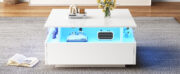 Modernes Hochglanz-LED-Couchtisch Kaffeetisch 70*70*41cm mit 2 Schubladen und transparentem Präsenta - Image 22