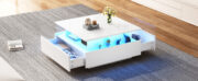 Modernes Hochglanz-LED-Couchtisch Kaffeetisch 70*70*41cm mit 2 Schubladen und transparentem Präsenta - Image 24
