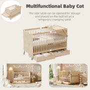 Bewegliches multifunktionales Babybett, 4-stufige Höhenverstellung, Babybett mit Schubladen, massive - Image 5