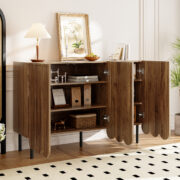 Modernes holzfarbenes Sideboard mit Wellentüren – 120x35x80 cm – grifflos, verstellbare Regale – Sta - Image 5