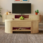 Anhebbarer Couchtisch, Couchtisch mit gebogenen Holzseiten, ausziehbarem Regal, anhebbarer Tischplat - Image 5