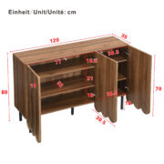 Modernes holzfarbenes Sideboard mit Wellentüren – 120x35x80 cm – grifflos, verstellbare Regale – Sta - Image 6