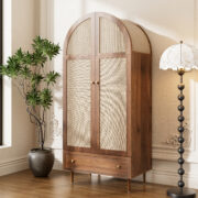 Kleiderschrank mit Schubladen, Holztüren mit Leinenstoff-Bezug, großer Stauraum, Garderobenschrank f - Image 6