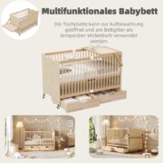 Bewegliches multifunktionales Babybett, 4-stufige Höhenverstellung, Babybett mit Schubladen, massive - Image 7
