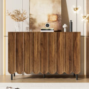 Modernes holzfarbenes Sideboard mit Wellentüren – 120x35x80 cm – grifflos, verstellbare Regale – Sta - Image 7