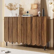 Modernes holzfarbenes Sideboard mit Wellentüren – 120x35x80 cm – grifflos, verstellbare Regale – Sta - Image 8