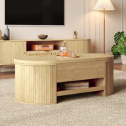 Anhebbarer Couchtisch, Couchtisch mit gebogenen Holzseiten, ausziehbarem Regal, anhebbarer Tischplat - Image 8