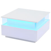 Modernes Hochglanz-LED-Couchtisch Kaffeetisch 70*70*41cm mit 2 Schubladen und transparentem Präsenta - Image 7