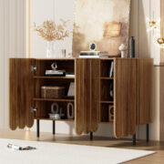Modernes holzfarbenes Sideboard mit Wellentüren – 120x35x80 cm – grifflos, verstellbare Regale – Sta - Image 9