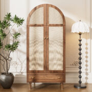 Kleiderschrank mit Schubladen, Holztüren mit Leinenstoff-Bezug, großer Stauraum, Garderobenschrank f - Image 8