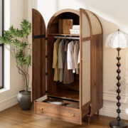 Kleiderschrank mit Schubladen, Holztüren mit Leinenstoff-Bezug, großer Stauraum, Garderobenschrank f - Image 9